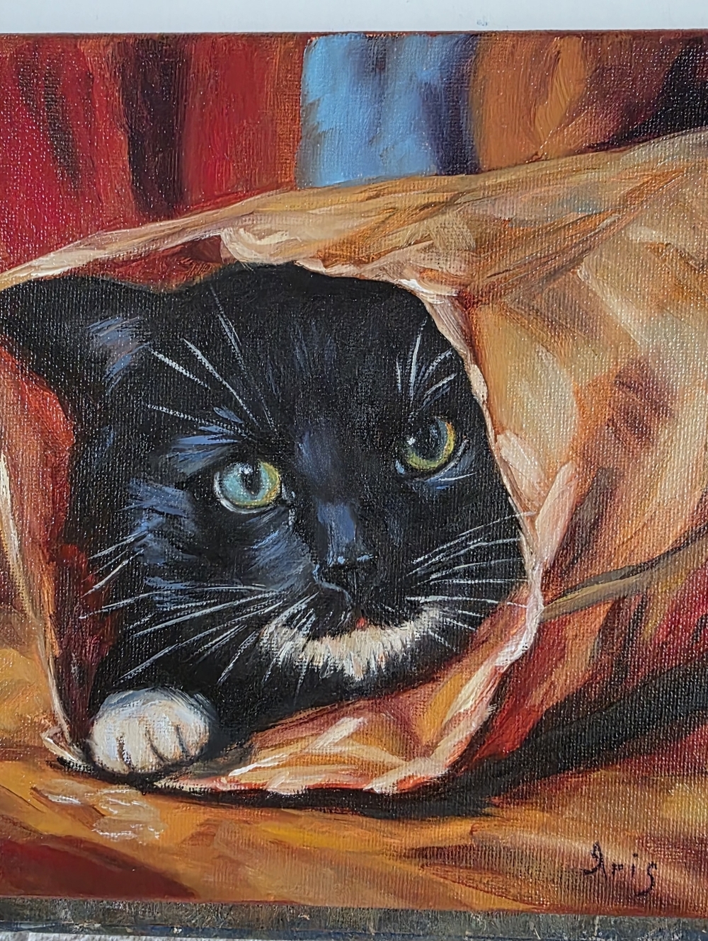 Abstract oil Painting cute Tuxedo Cat
